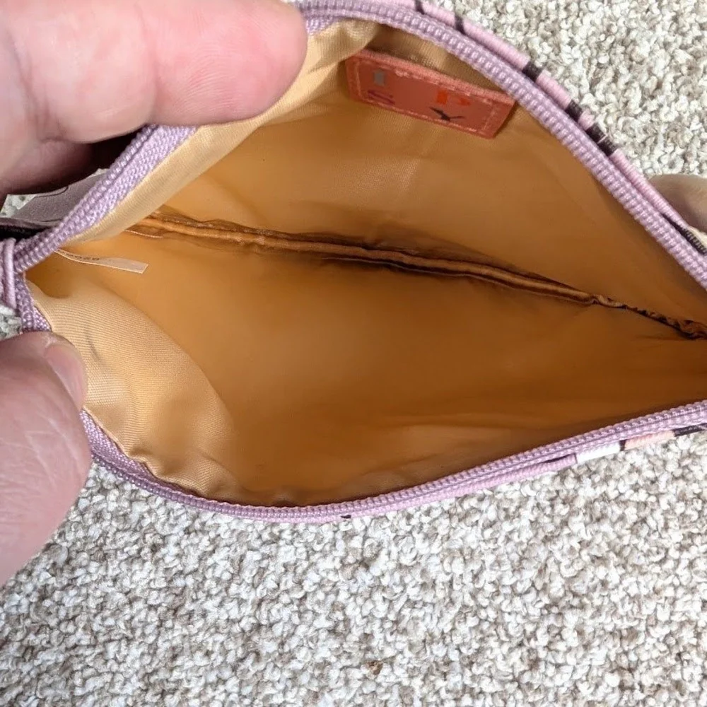 IPSY Lavender Floral Makeup Bag Pouch Cosmetic Zipper Bag Wooden Ring Charm